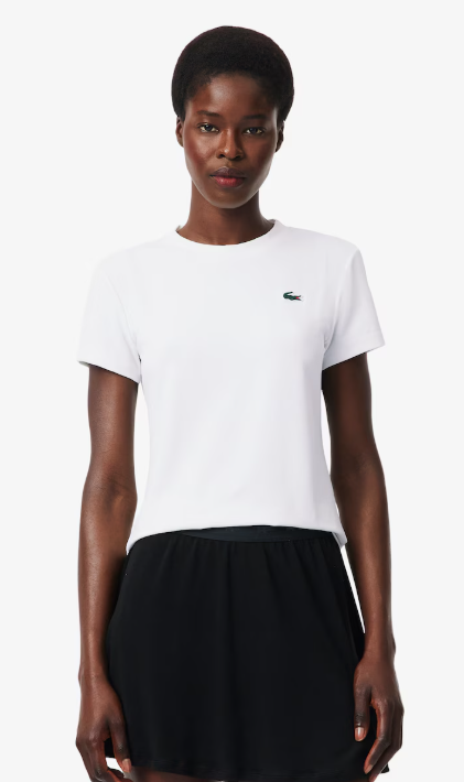 Abrir imagem na galeria, T-SHIRT MULHER LACOSTE SLIM FIT COM TECNOLOGIA ULTRA-DRY BRANCA