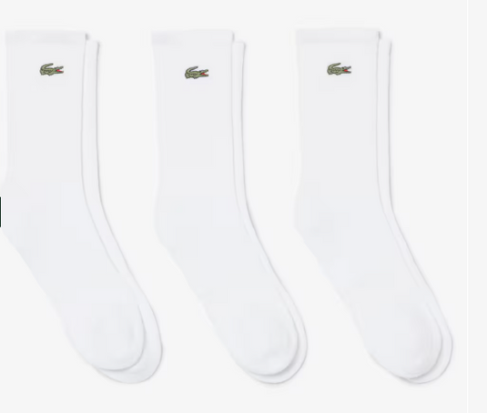 MEIAS CANELADAS COMPRIDAS LACOSTE HOMEM / MULHER BRANCO 3X
