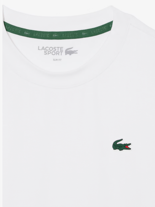 T-SHIRT MULHER LACOSTE SLIM FIT COM TECNOLOGIA ULTRA-DRY BRANCA