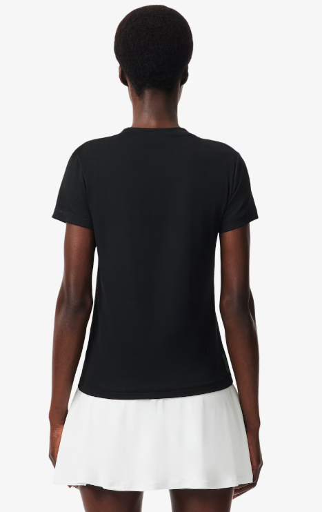 T-SHIRT MULHER LACOSTE SLIM FIT COM TECNOLOGIA ULTRA-DRY PRETA