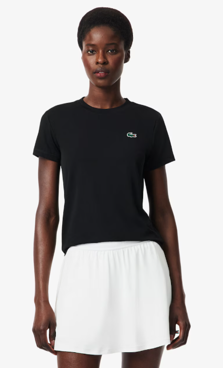 T-SHIRT MULHER LACOSTE SLIM FIT COM TECNOLOGIA ULTRA-DRY PRETA